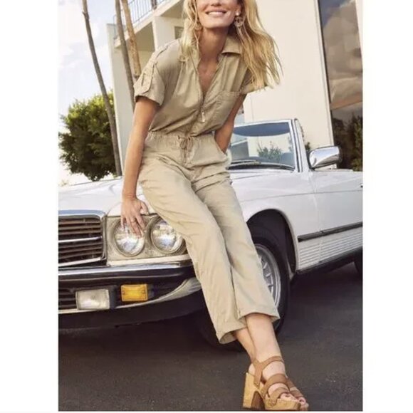 Pistola Jordan Jumpsuit Pistachio Short Sleeve Utility Cotton Zip Front Medium - Picture 1 of 15